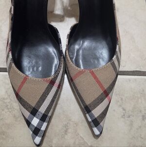 NWOT! Burberry Checked Pointed-Toe Slingback Pumps in Beige and Black